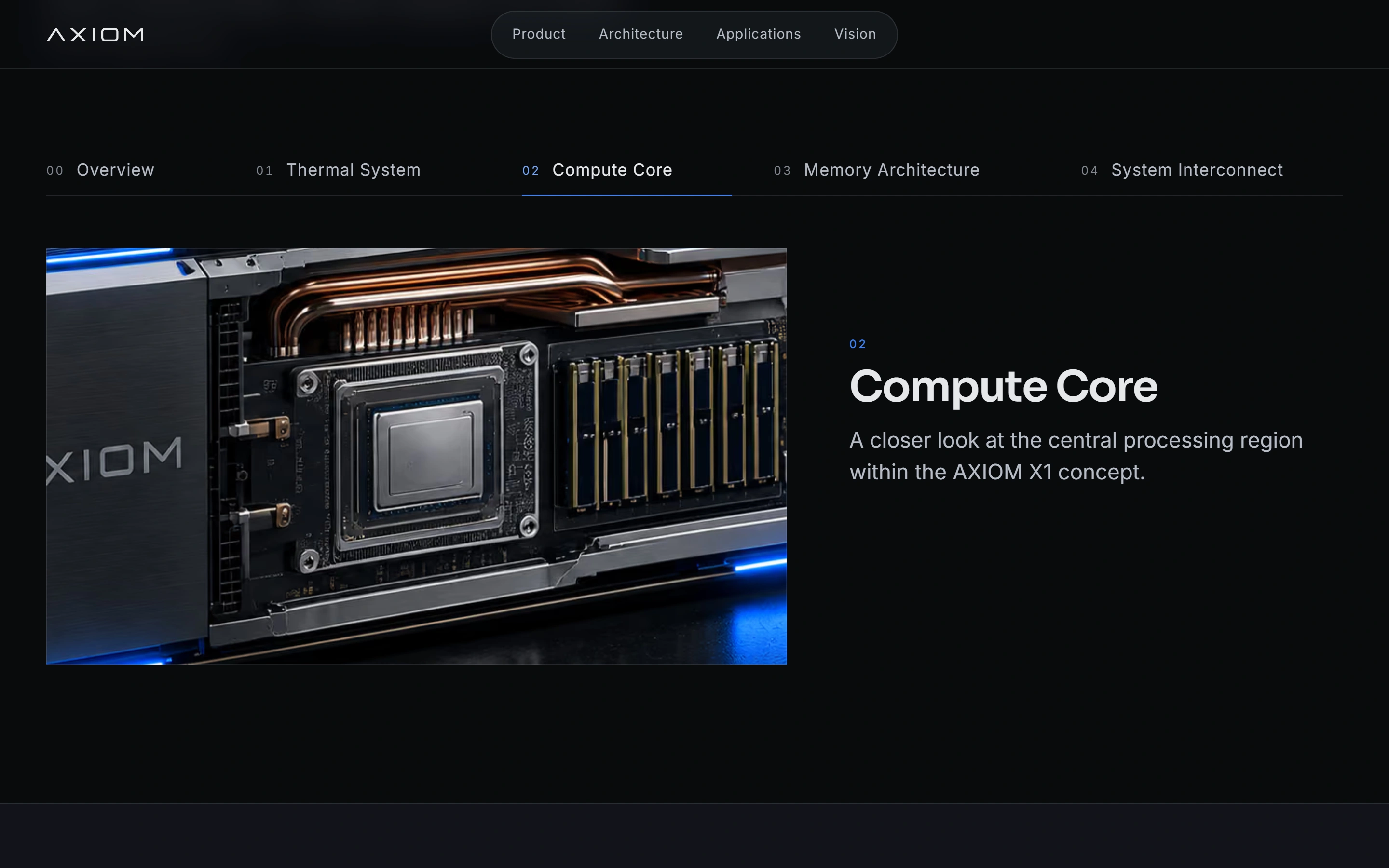 Preglednik Inside X1 na desktopu s odabranim područjem Compute Core: prikaz približen središnjem čipu otvorenog modula, uz naslov „Compute Core”.